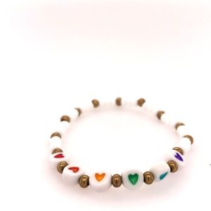 Hand-beaded Rainbow Heart Bracelet